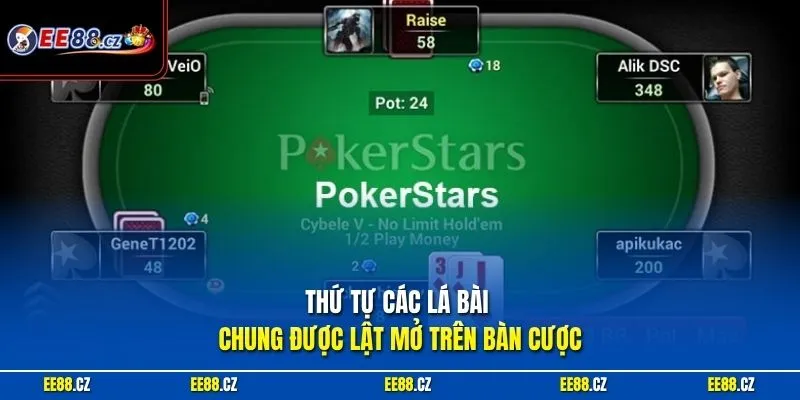 Thứ tự các lá bài chung được lật mở trên bàn cược